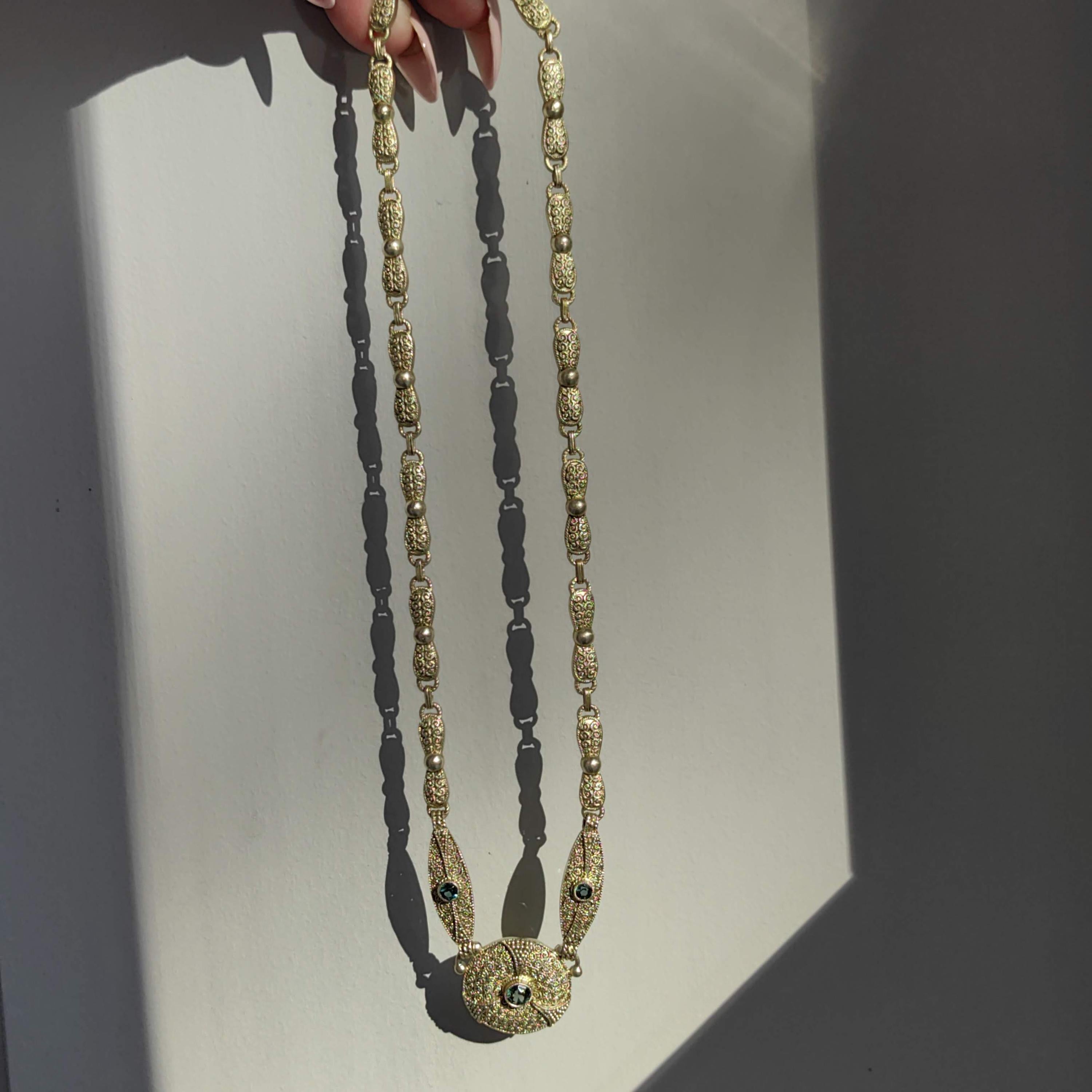 Art Deco Theodor Fahrner Silver Gilt Necklace: Green Tourmaline