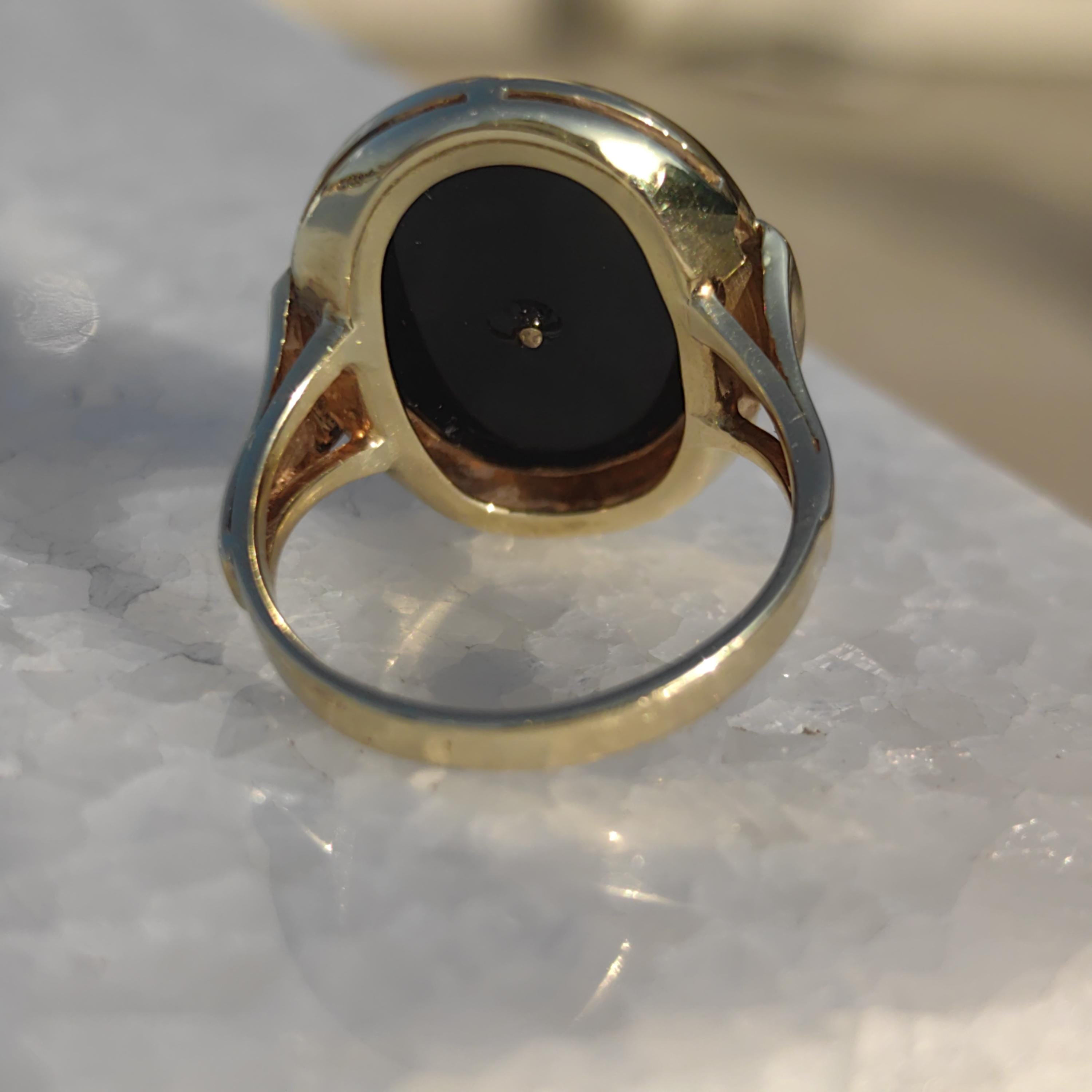 Victorian Onyx Diamond 14k Yellow Gold Star Ring