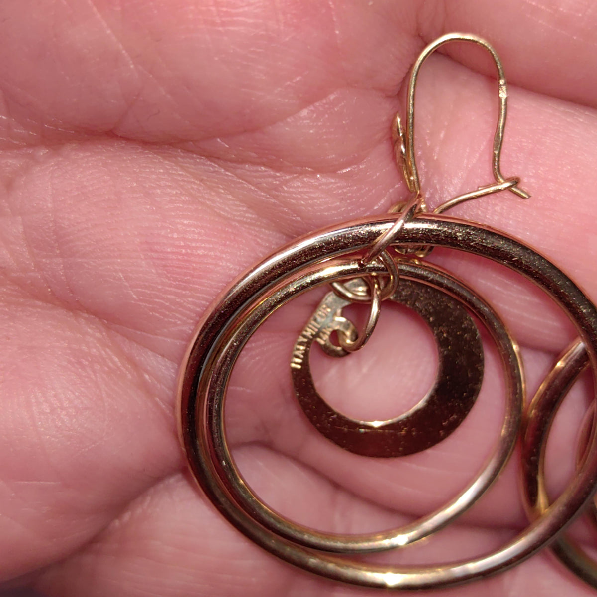 14k Yellow Gold Italy Round Dangle Drop Large Circle Hoop Gipsy Earrings Handmade Gift for Her Present
