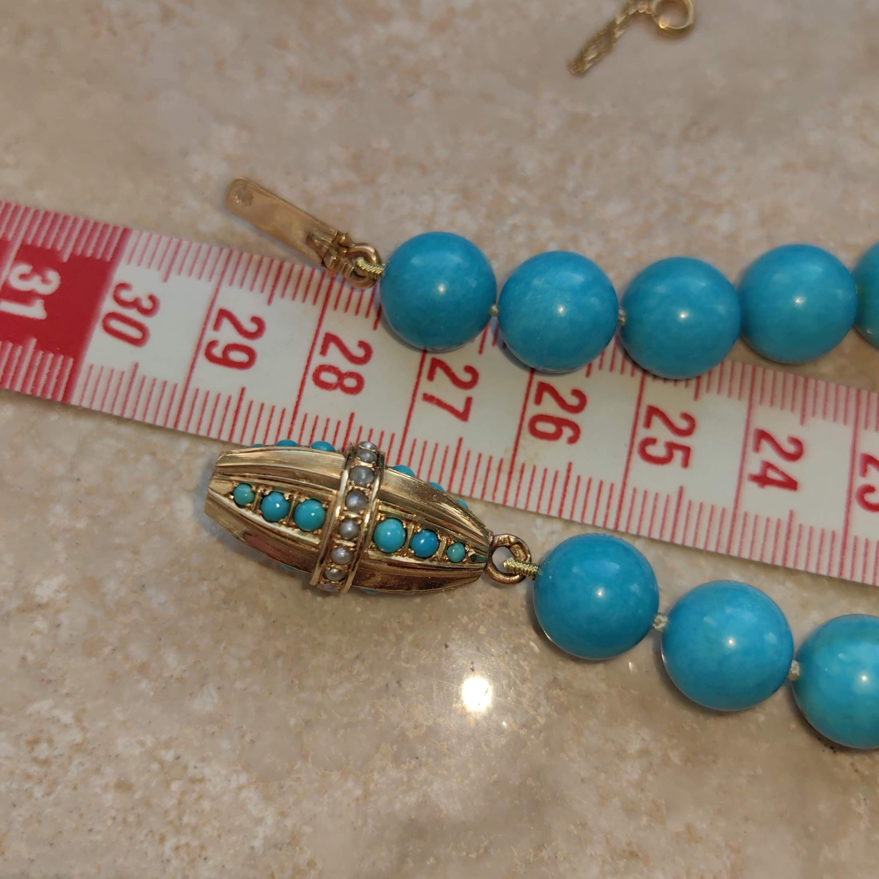 Art Deco 1920s Solid 18k Yellow Gold Natural Turquoise Large Statement Necklace Antique Elegant Gift for Her Present