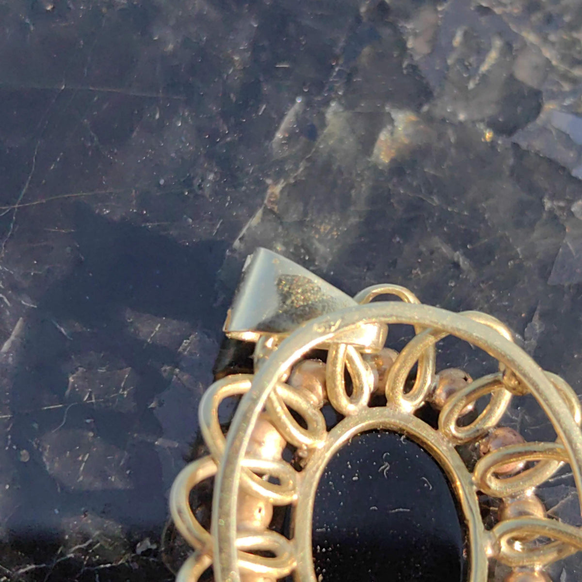 Vintage Black Onyx Yellow Gold Pendant - 1960s Statement Charm
