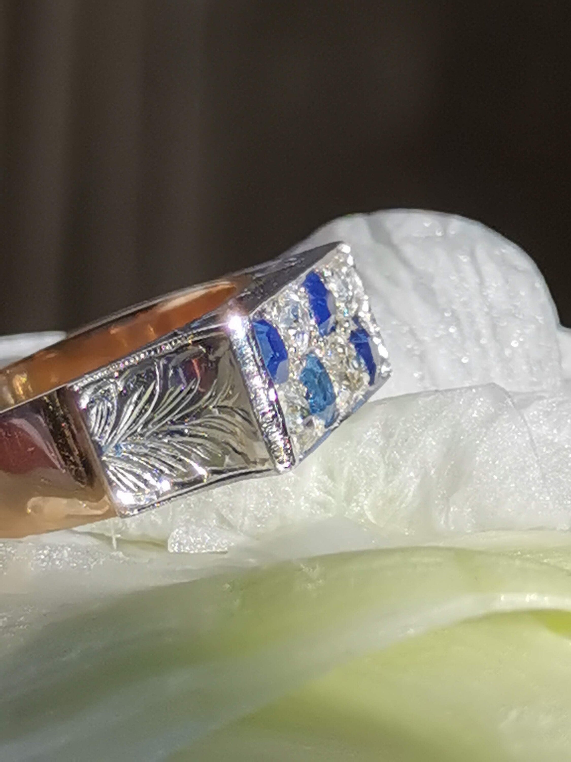 1930s Art Deco 14k Gold Diamond & Sapphire Elegant Chevalier Sports Ring Large Statement  Unisex Signet Ring Gift Present