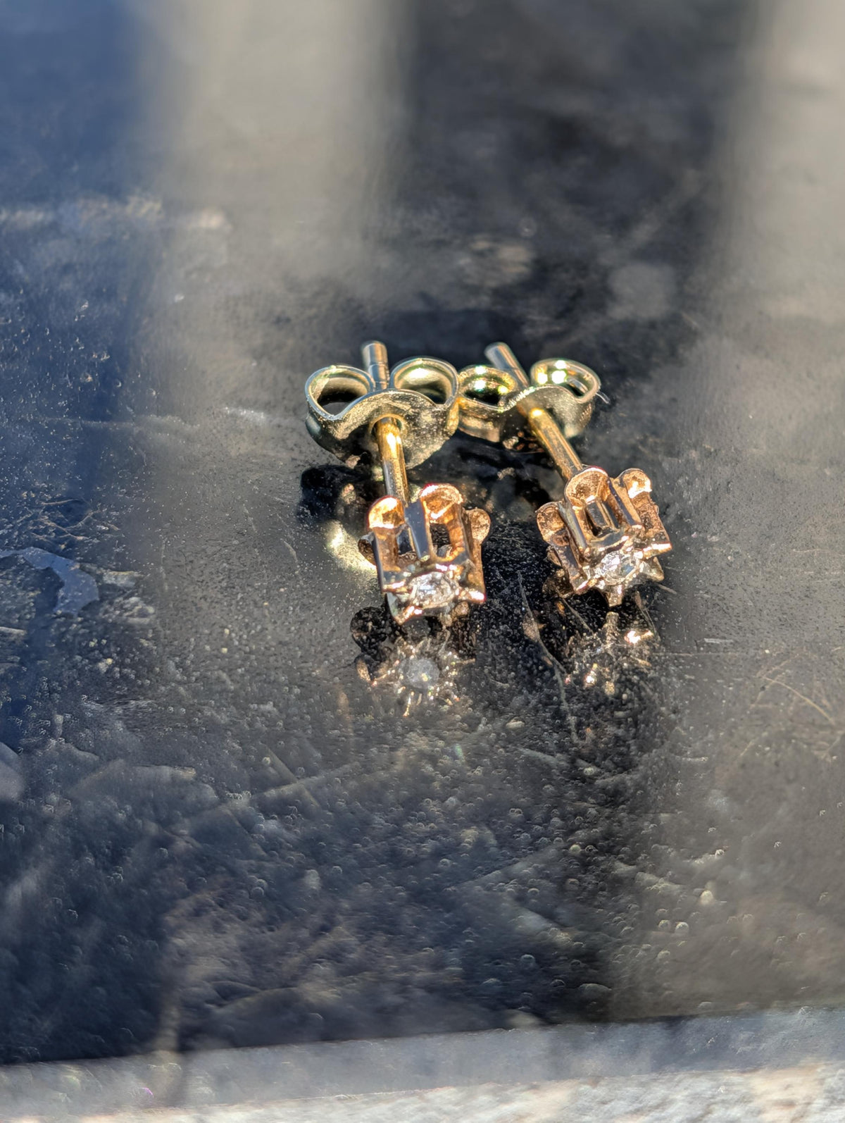Vintage 14k Gold Diamond Stud Earrings, Dainty Single Cut Diamond Push Back Earrings, 4mm Elegant Gift for Her