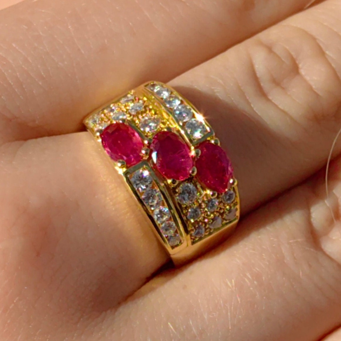 Vintage Ruby and Diamond 19k Gold Unisex Statement Ring