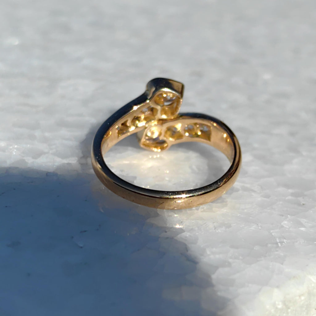 Vintage 0.64ct Diamond Ring: 21.6k Yellow Gold Two Heart Promise Ring, Size 6