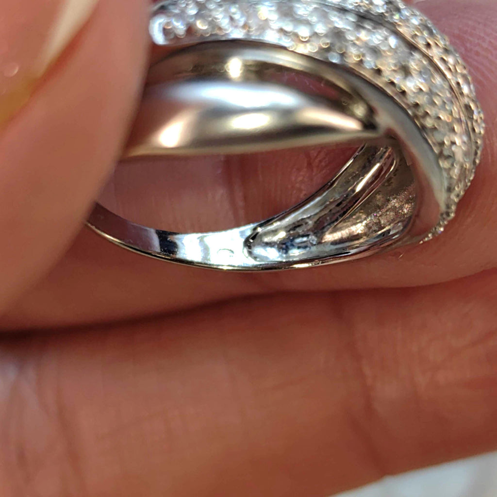 Twisted Natural Sparkle Diamond 18k Solid White Gold Pavé Curved Elegant Band Brushed Finish White Gold Engagement Wedding Ring