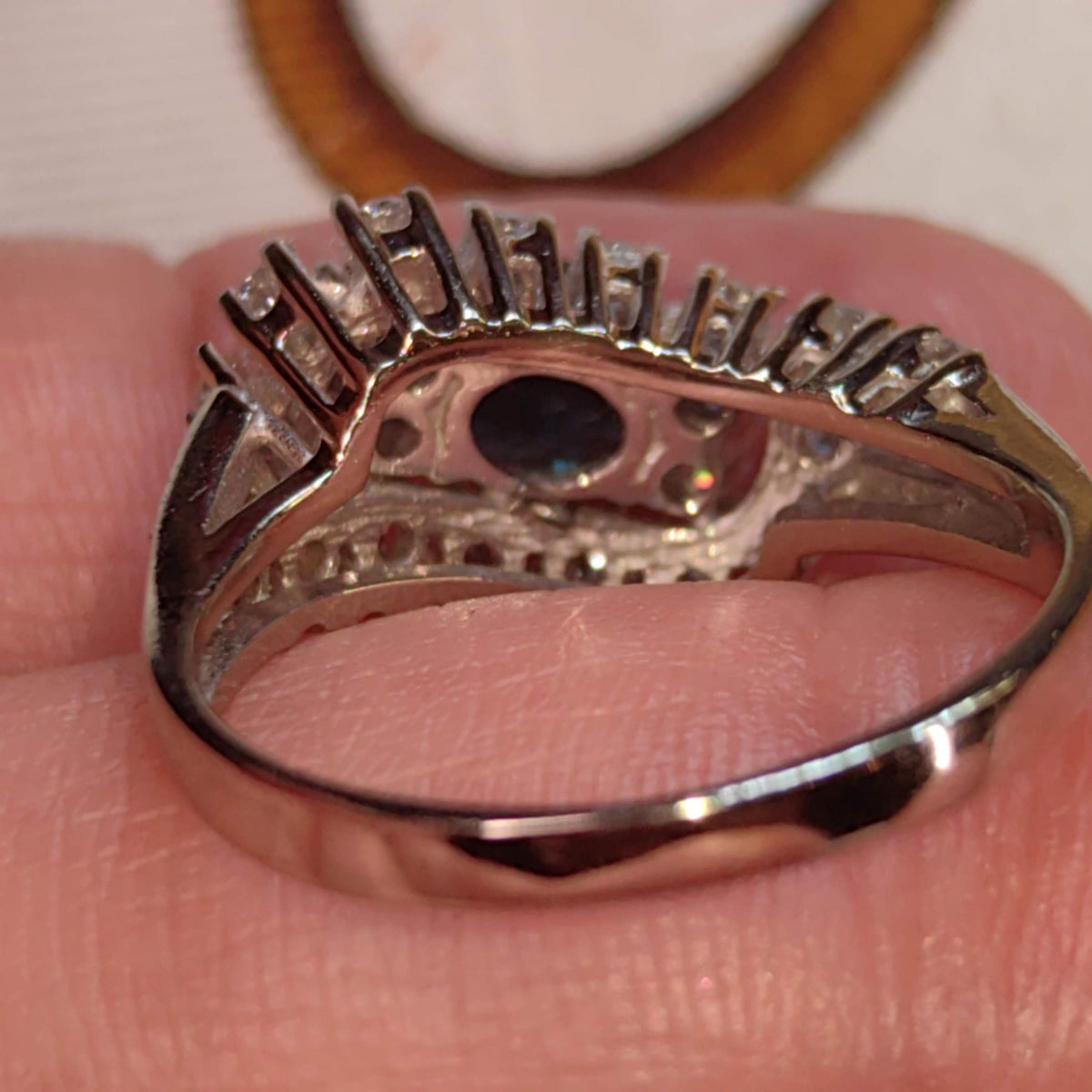 Vintage Mid-Century Sapphire Diamond Ring: 14k White Gold Engagement Ring