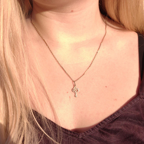14k Solid Yellow Gold Key Pendant Vintage Mid-Century 1950s Elegant Dainty Charm for Bracelet or Necklace Gift for Her