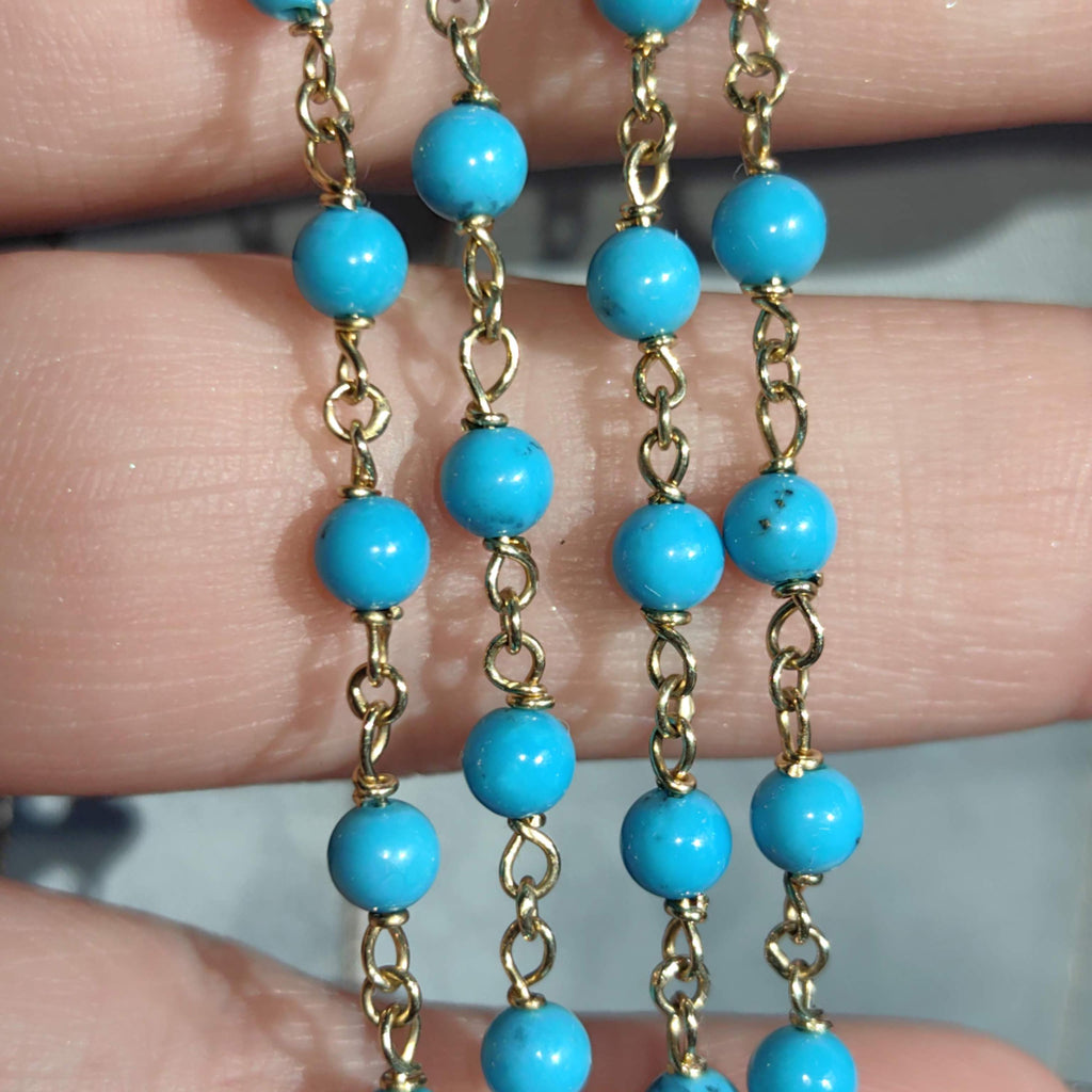 18k Yellow Gold Turquoise Statement Necklace – Mid Century Antique Filigree Collar