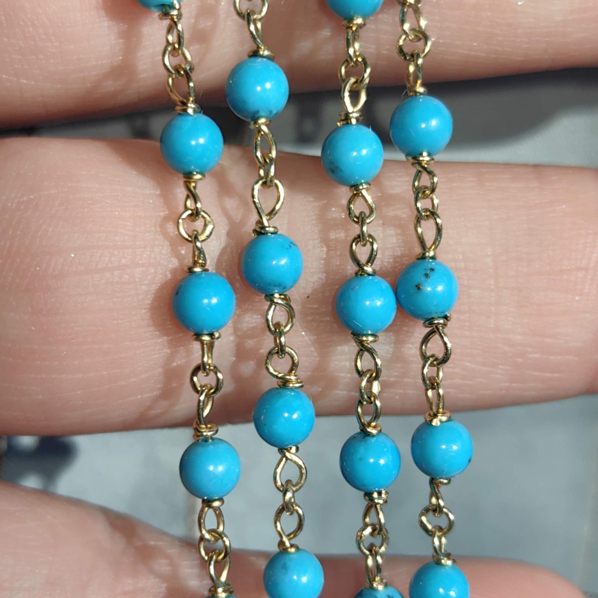 18k Yellow Gold Turquoise Statement Necklace – Mid Century Antique Filigree Collar