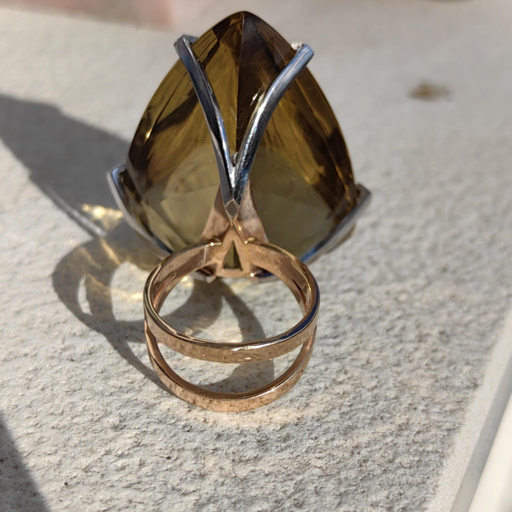 Large Smokey Quartz Statement Ring 14K Gold Vintage Bold Cocktail Ring Yellow Rose Gold Massive Gemstone Ring Gift for Her