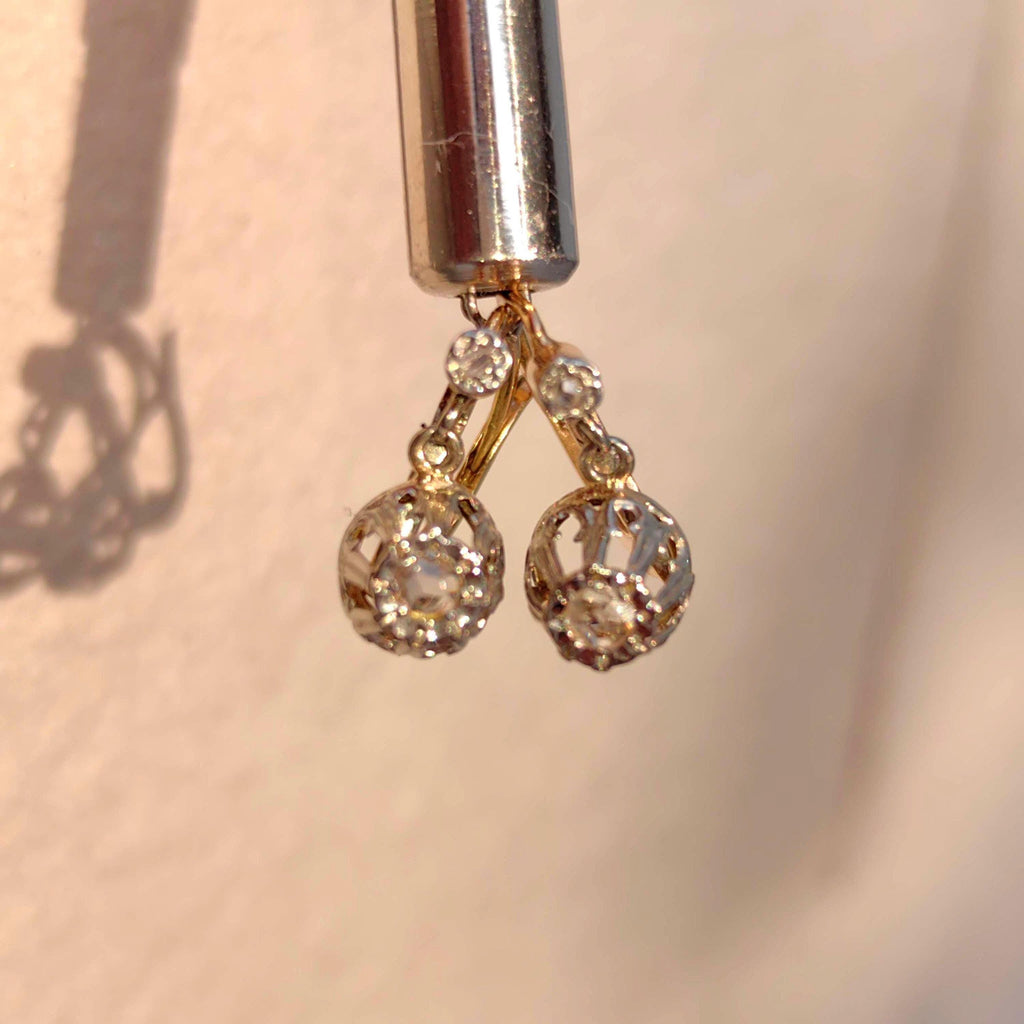 1940s Art Deco Diamond 18k Gold Earrings: Lever Back Dormeuse