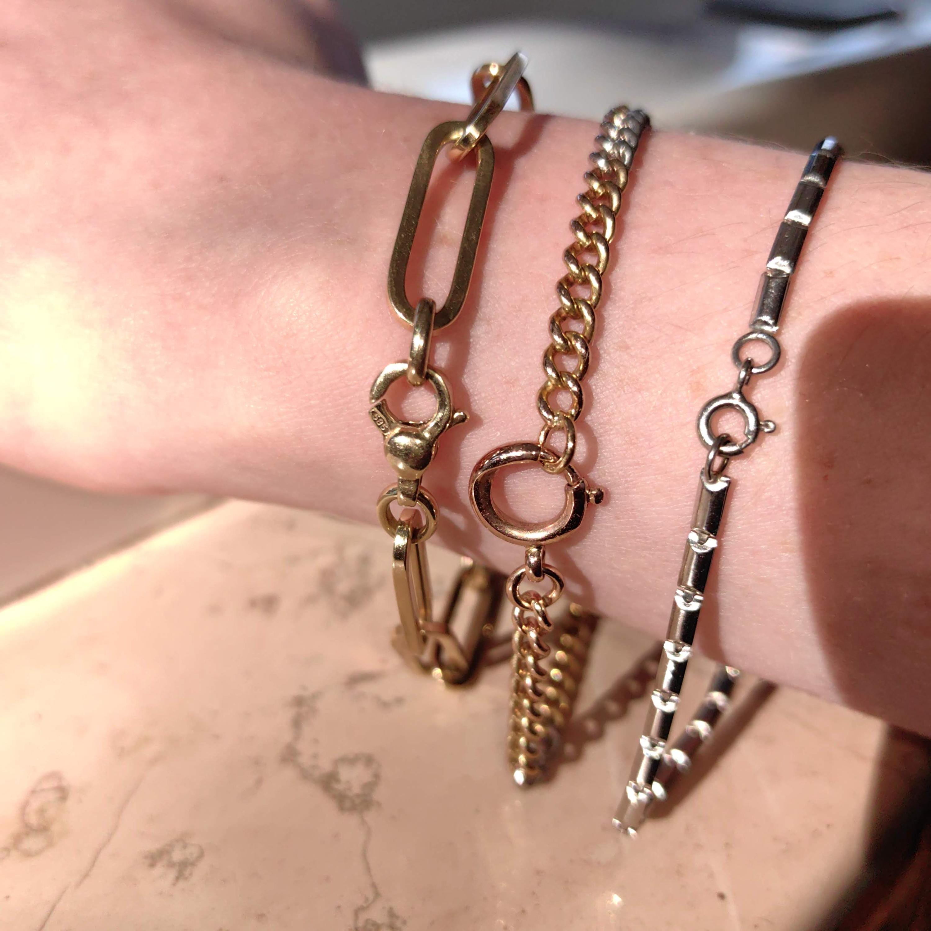 14k Two-Tone Gold Link Bracelet: Handmade Unisex Charm Bracelet