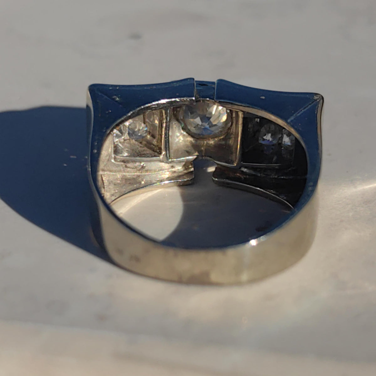 Art Deco 18k White Gold Diamond Ring, Antique Chevalier Style