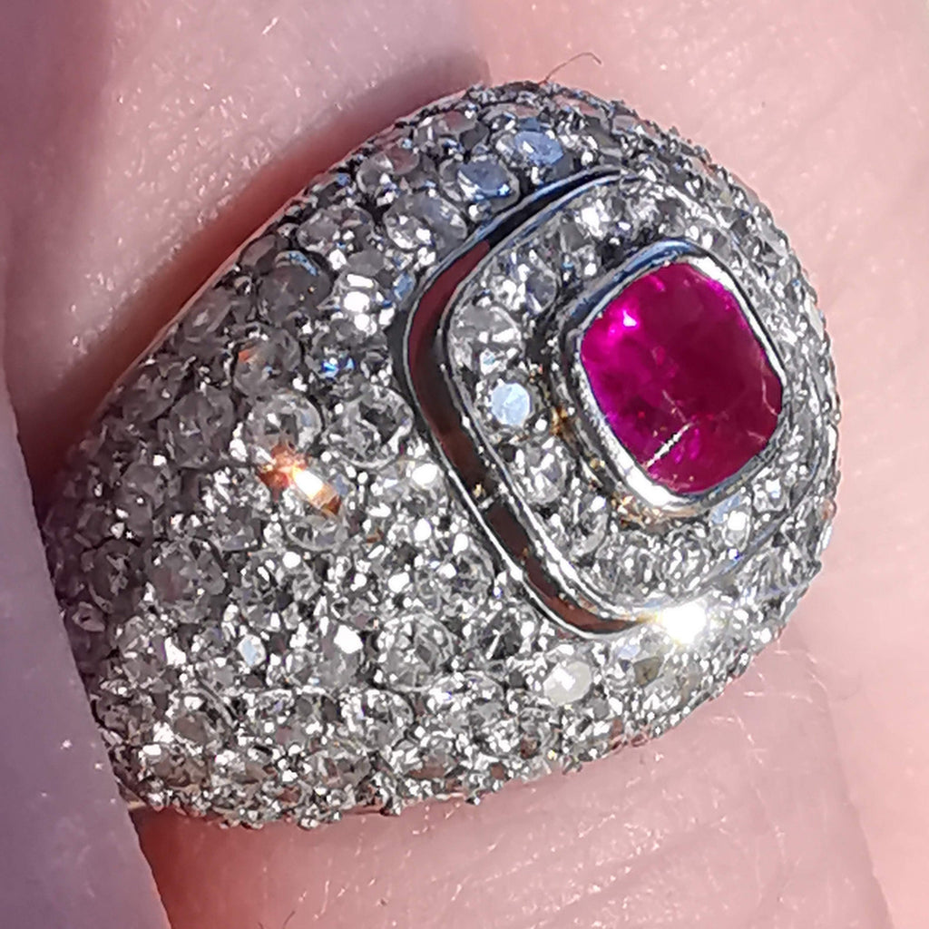 Original 1930sArt Deco 0.45ct Natural Ruby 0.95ct Diamond Platinum Ring
