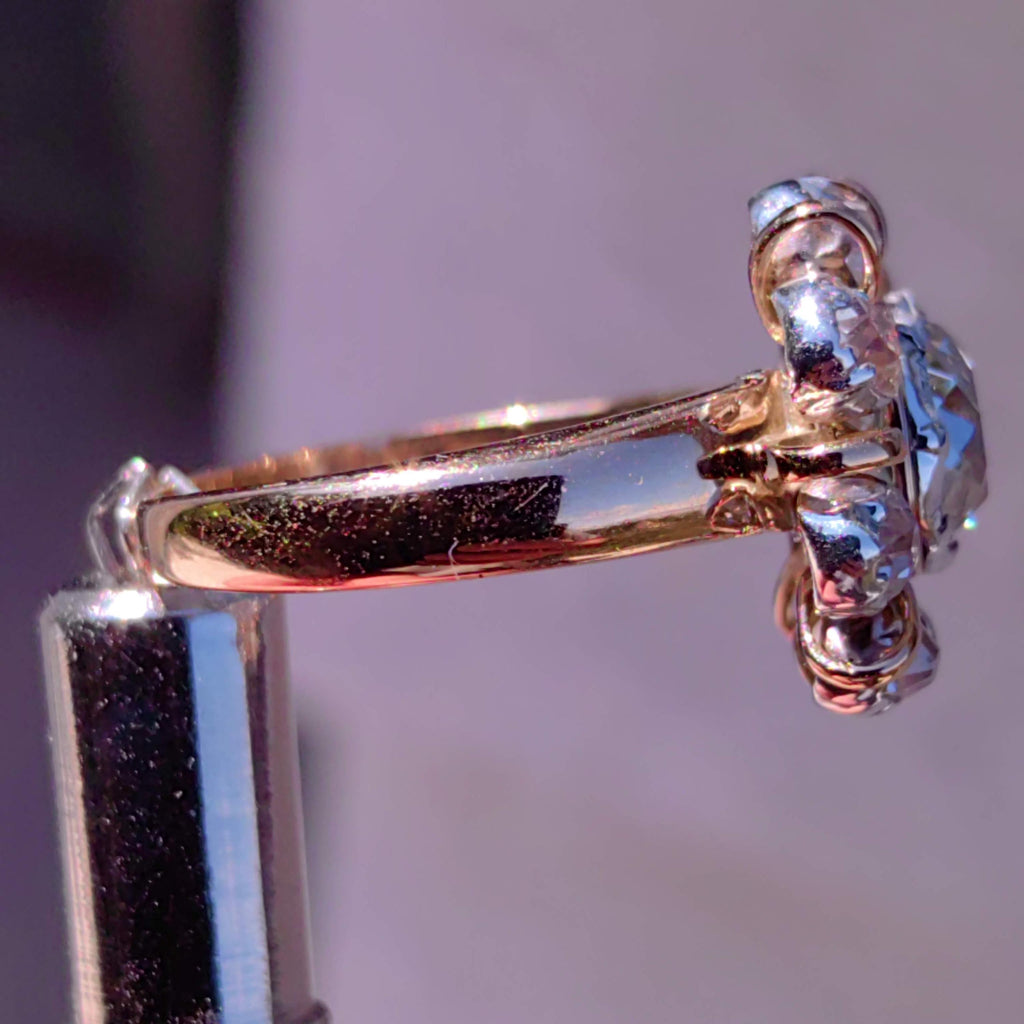 Georgian 18k Yellow Gold Diamond Floral Engagement Ring: Antique Statement Ring