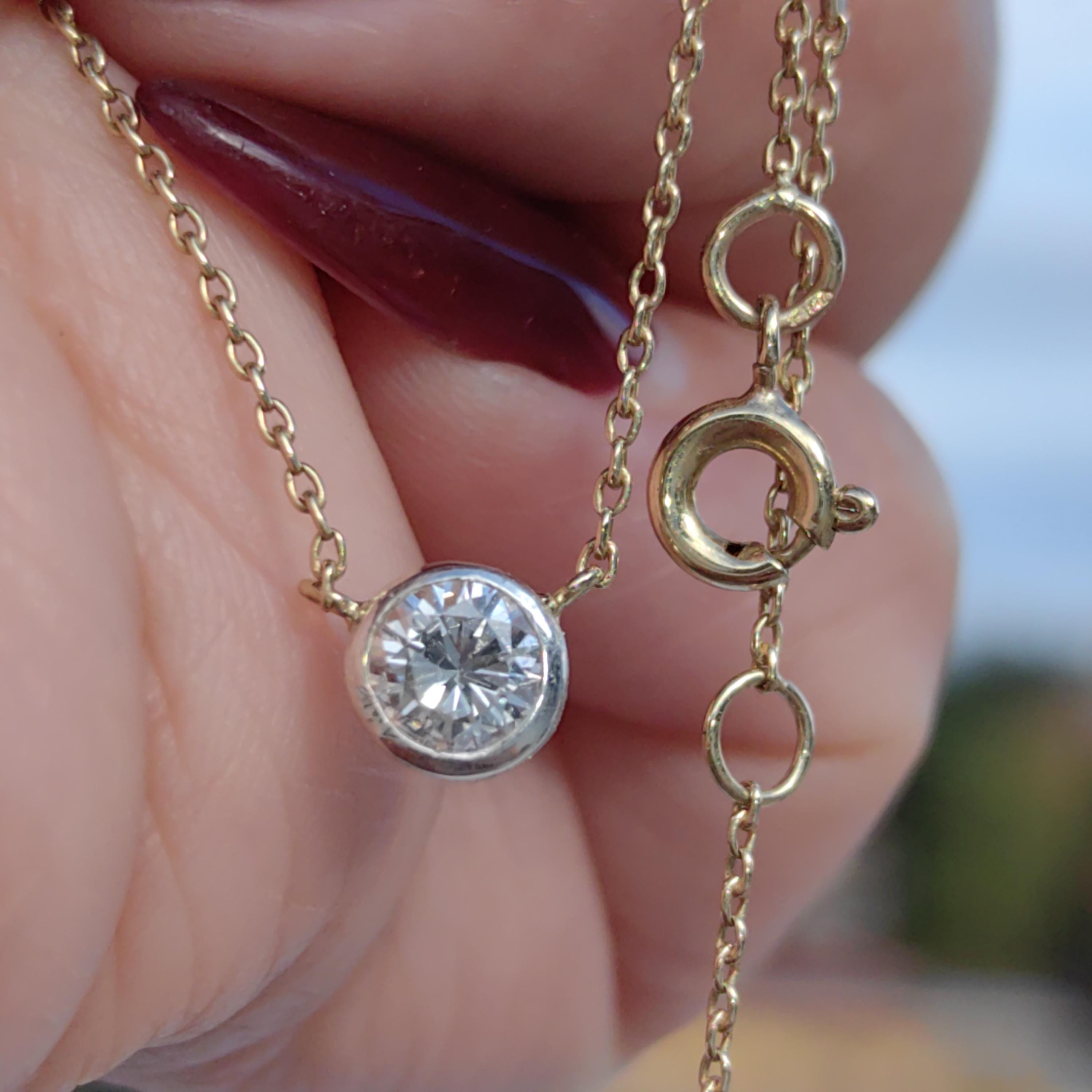 Diamond Gold necklace Solid 14k Gold Vintage solitaire diamond pendant Gift for Her Elegant Dainty Classic Necklace1 950s
