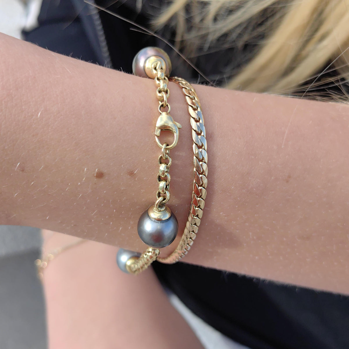 1940s Natural Pearl Solid Hallmarked 18k Gold Beaded Chain Bracelet, Antique Vintage Delicate Dainty Chain Bracelet, Gift for Her