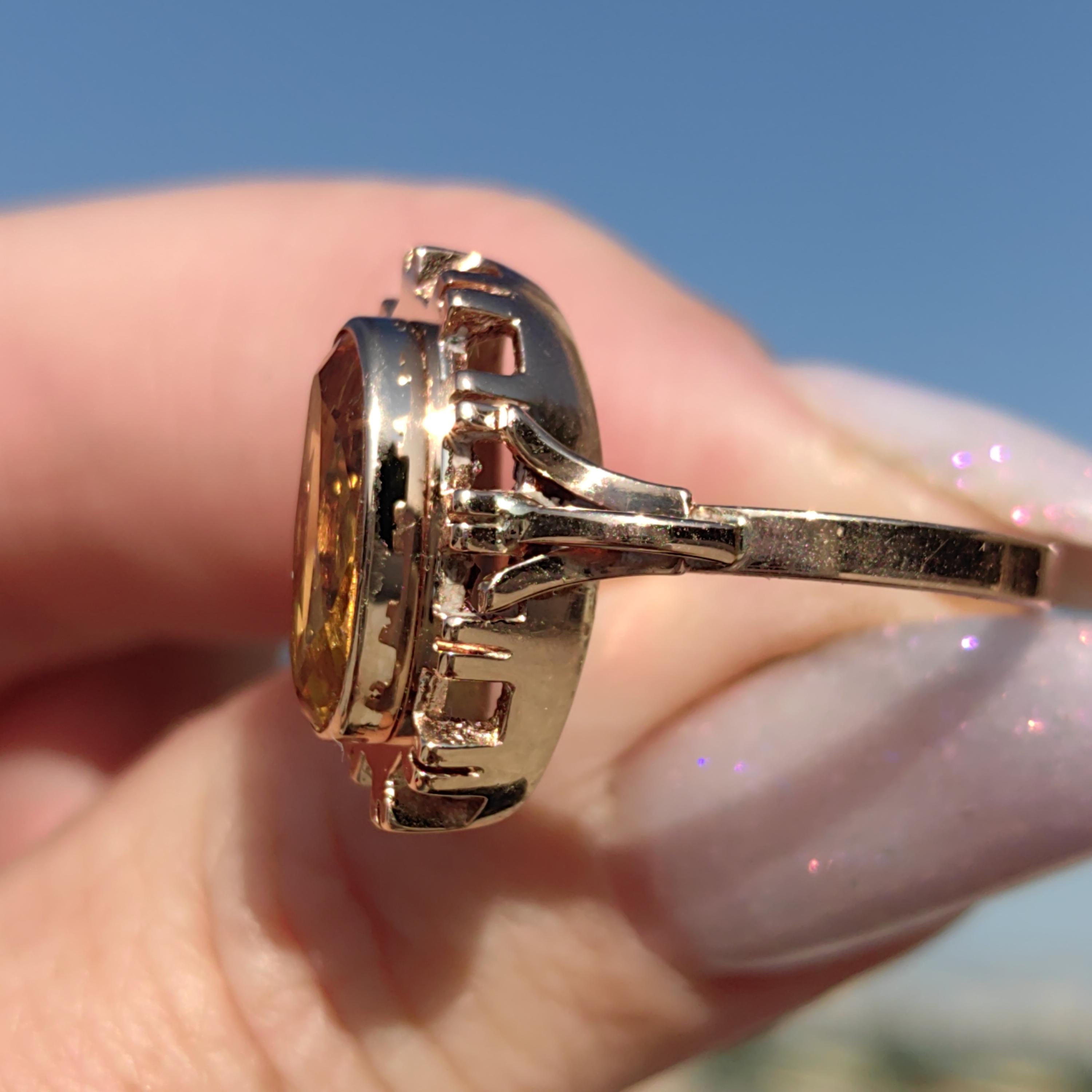 Art Deco Citrine Statement Ring: 14k Yellow & Rose Gold, 1940s Vintage