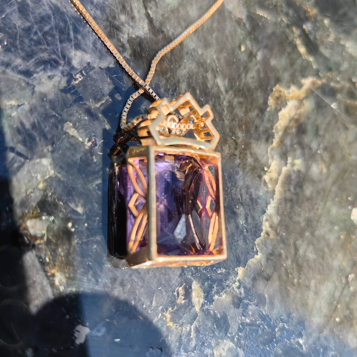 Art Deco Antique Vintage Amethyst and Diamond Gold Statement Pendant