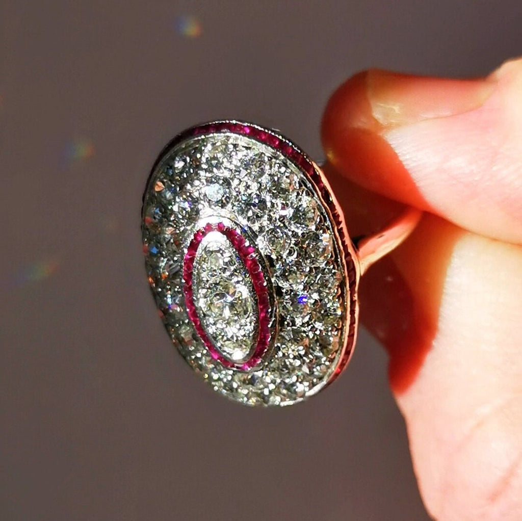 Art Deco Edwardian Natural Ruby and  2.7ct Old Cut Diamond Platinum ring 1920