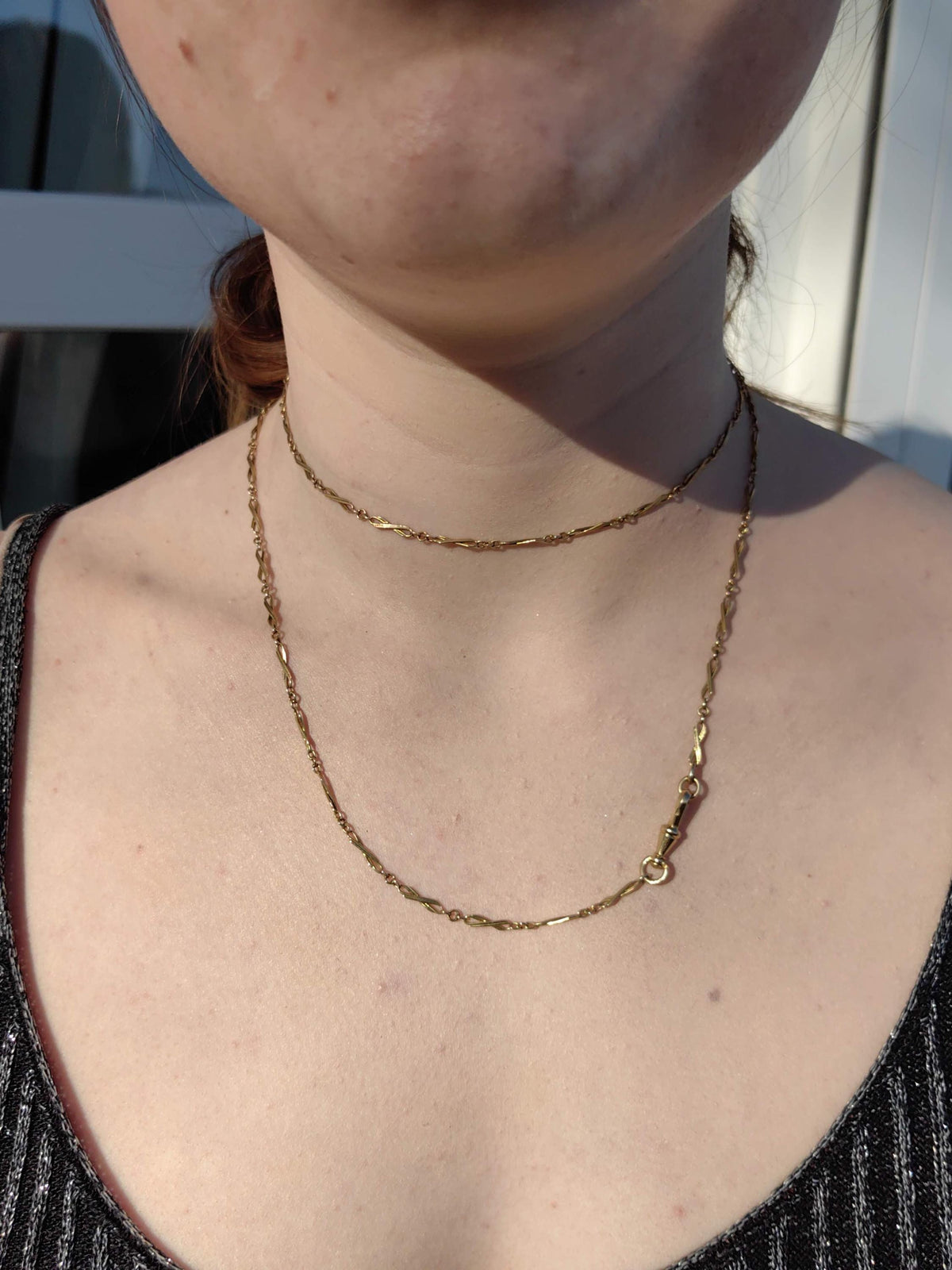 14k Solid Yellow Gold Link Chain Necklace - 87cm Victorian Antique