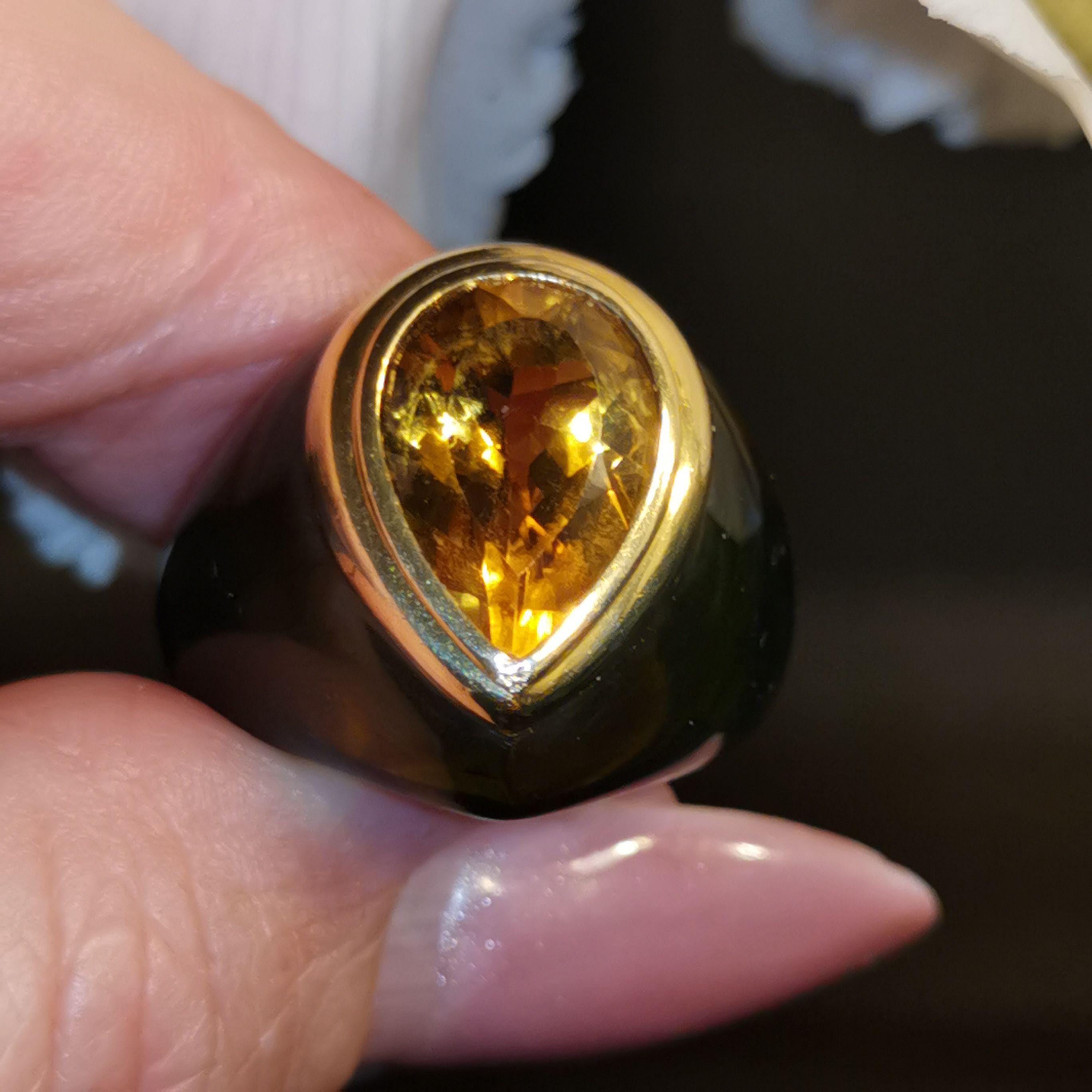 Golden Pear Citrine Ring 18k Yellow Gold Resin Band Statement Cocktail Ring