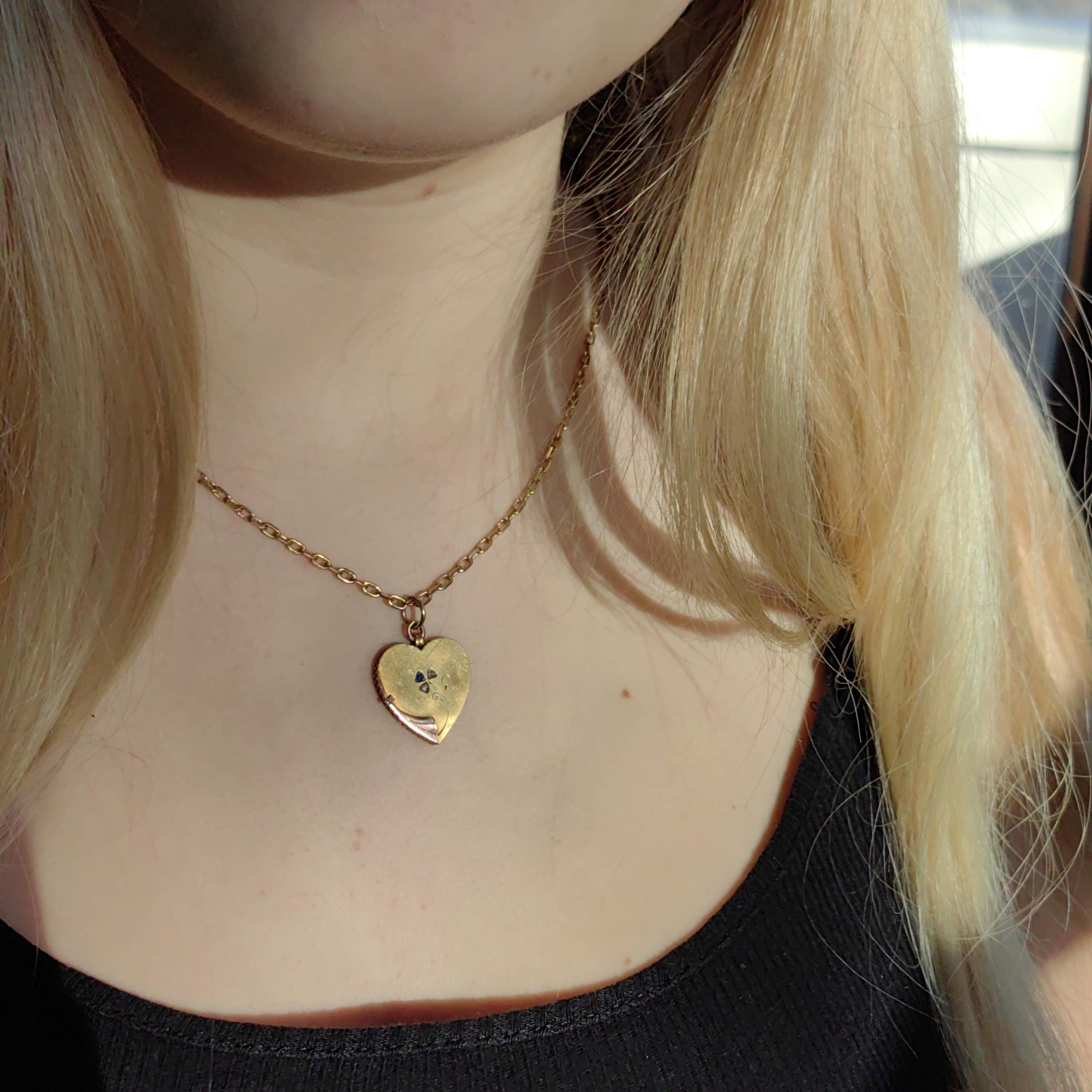 Victorian 14k Gold Heart Pendant: Diamond Sapphire Floral Necklace, 1880s Antique Charm