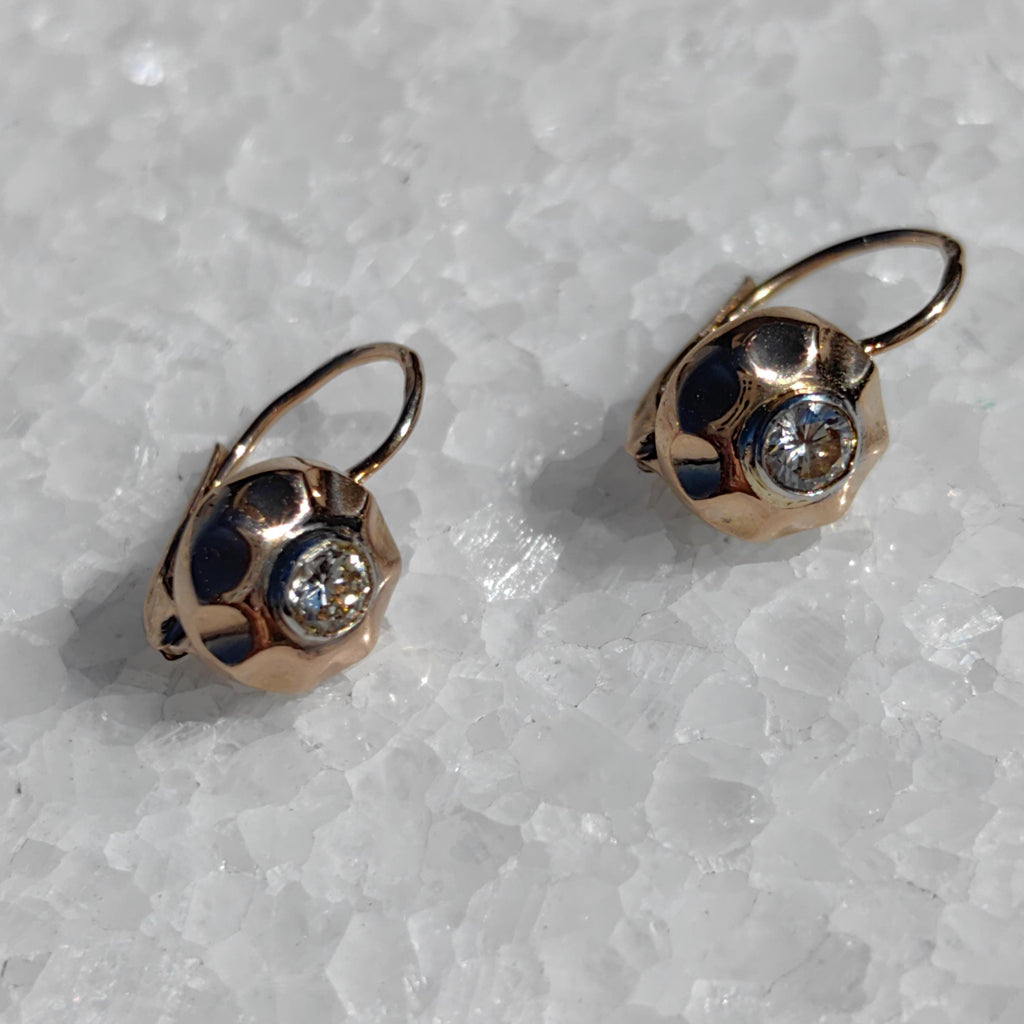 1940s Diamond 14K Gold Sleeper Earrings: Antique Buds