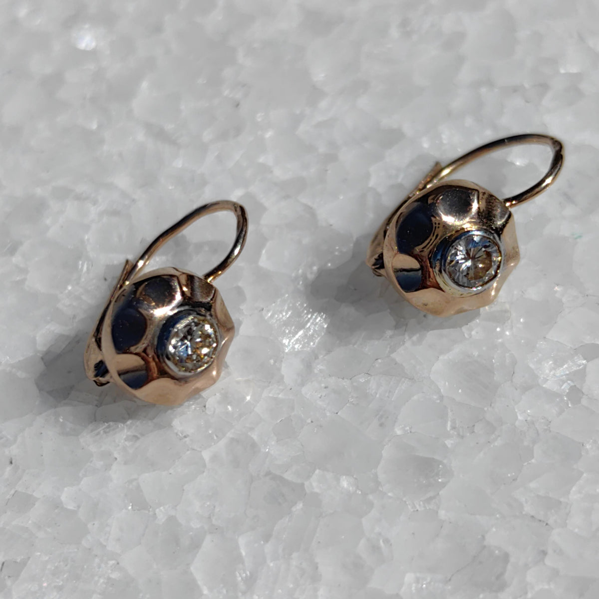 1940s Diamond 14K Gold Sleeper Earrings: Antique Buds