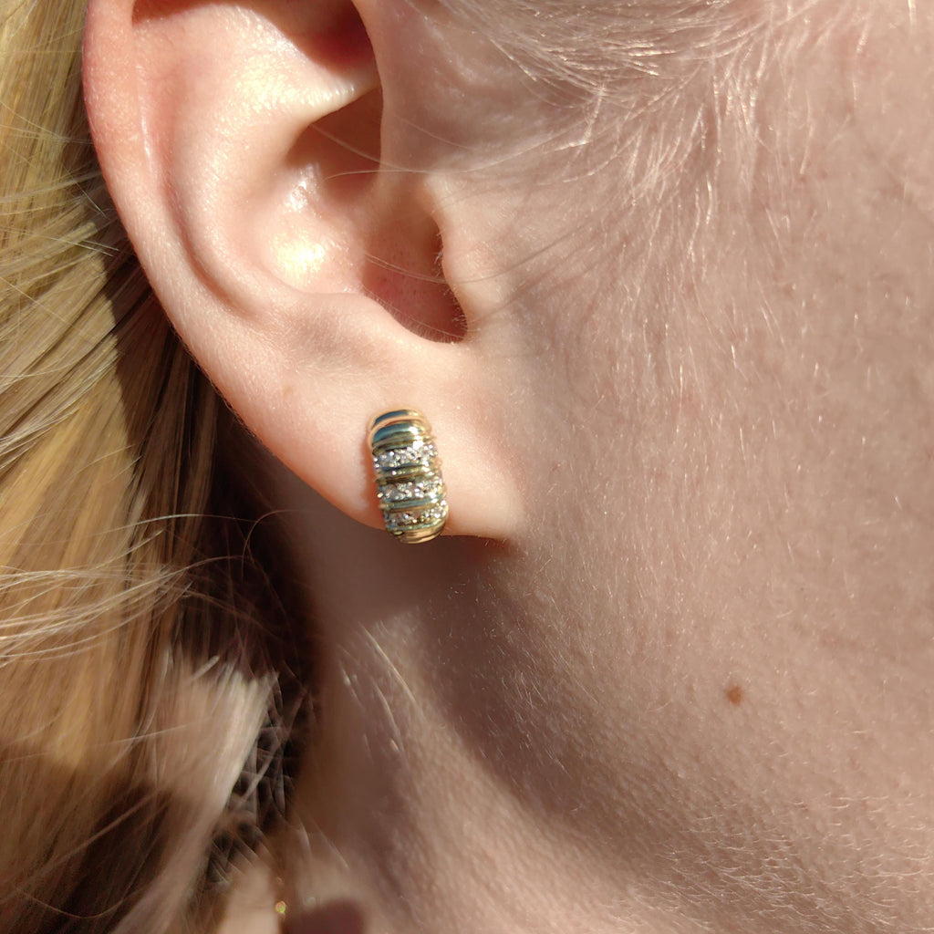 Vintage 14k Yellow Gold Diamond Half Hoop Earrings – Geometric Cluster Fine Jewelry