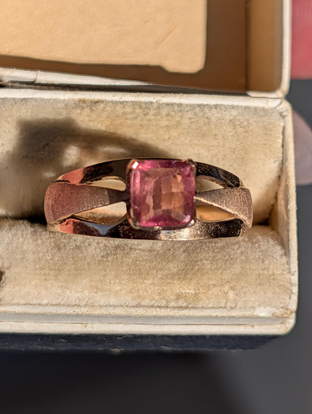 Vintage 1960s Natural Pink Tourmaline Ring 14k Solid Yellow Rose Gold Mid Century Statement Ring Size 9 US Free Resize Gift