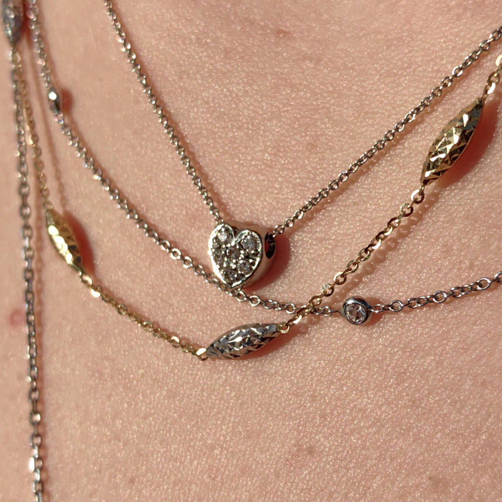 Diamond Heart Pendant Italian Necklace 18k Solid White Gold with Chain Vintage Dainty wedding Elegant Love Jewelry Valentines Gift  Her wife
