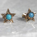 Vintage 14k Gold Turquoise Star Earrings: Mid Century Dainty Dormeuses