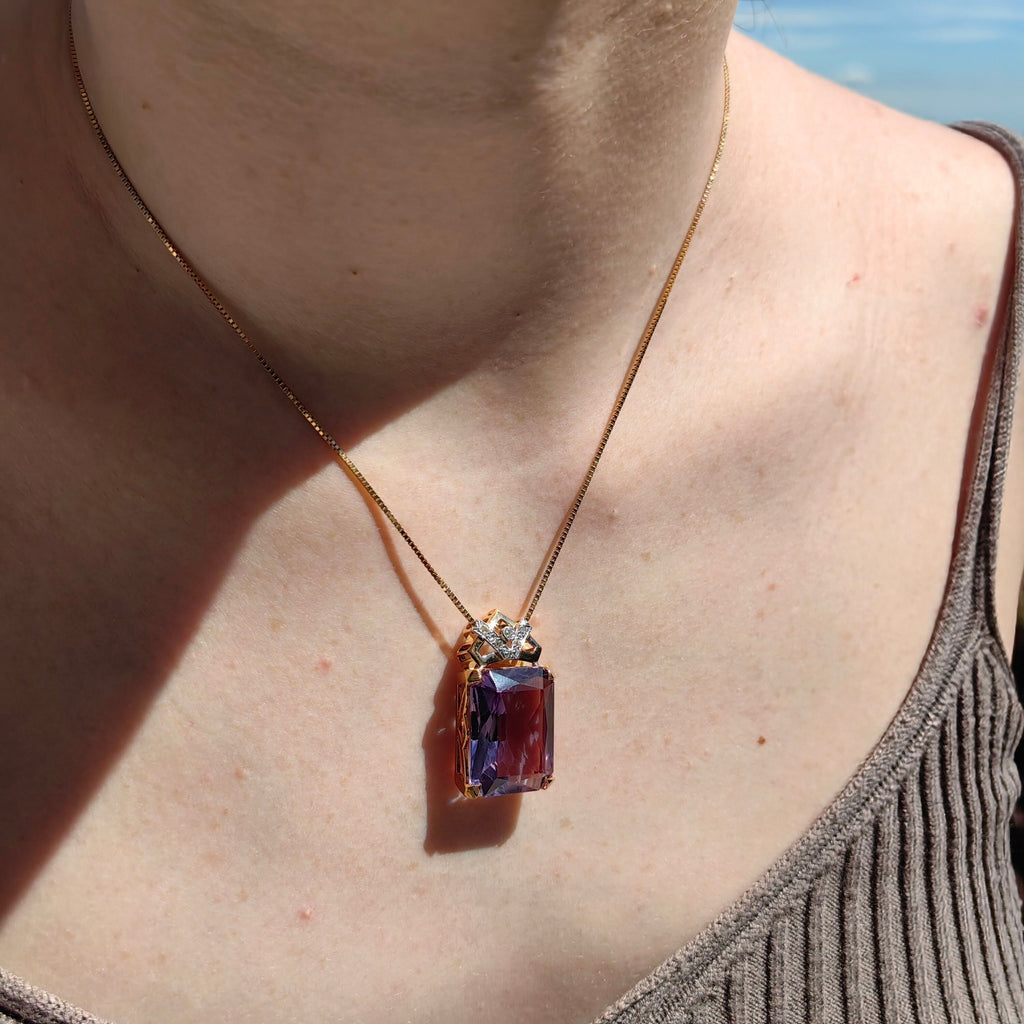 Art Deco Antique Vintage Amethyst and Diamond Gold Statement Pendant