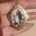 Antique 14K Gold Virgin Mary Pendant: Hand-Painted Enamel Art Nouveau