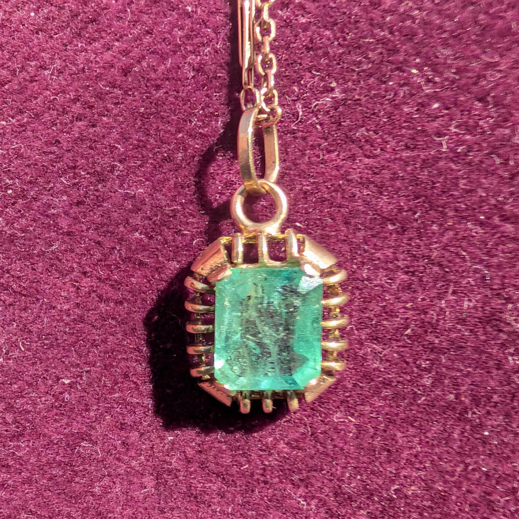 Antique 1920s Art Deco Emerald Pendant Necklace with chain 14k Gold Hallmarked Emerald Cut Gold Chain Jewelry Gift US Duty Free HTS 9706