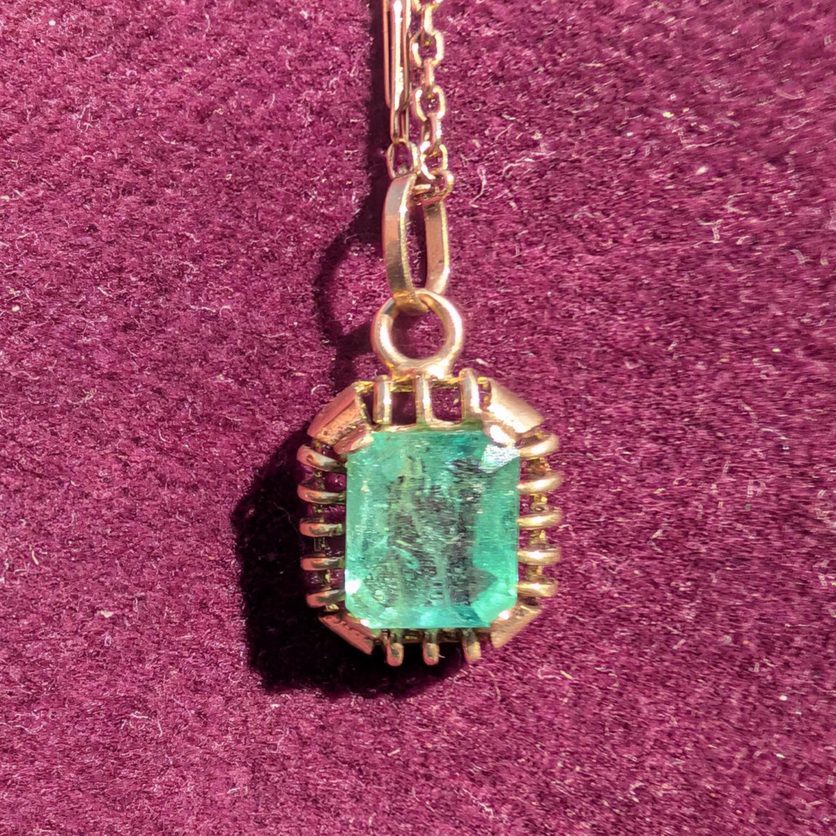 Antique 1920s Art Deco Emerald Pendant Necklace with chain 14k Gold Hallmarked Emerald Cut Gold Chain Jewelry Gift US Duty Free HTS 9706