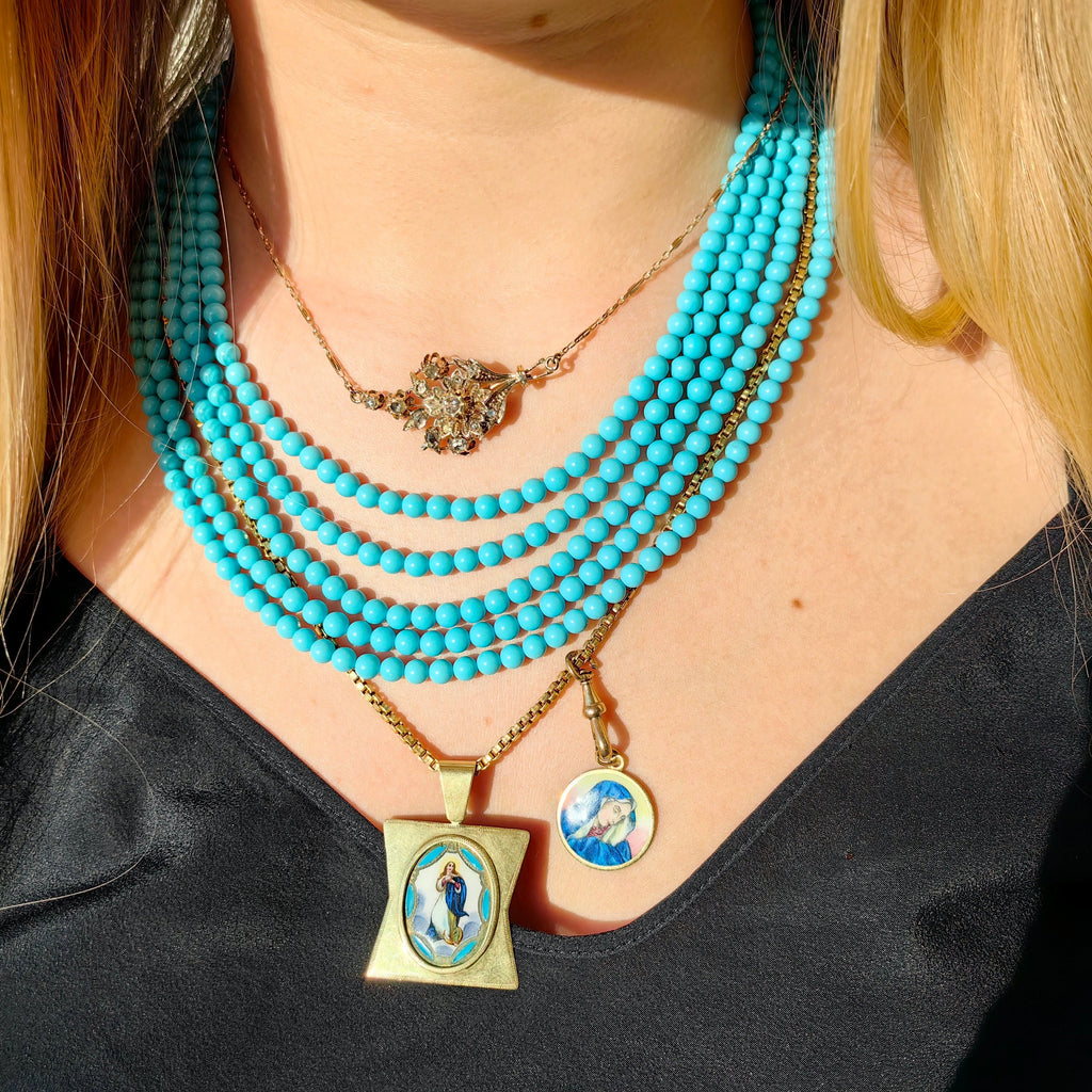 Vintage 14K Gold Virgin Mary Pendant: Hand-Painted Enamel Catholic Charm