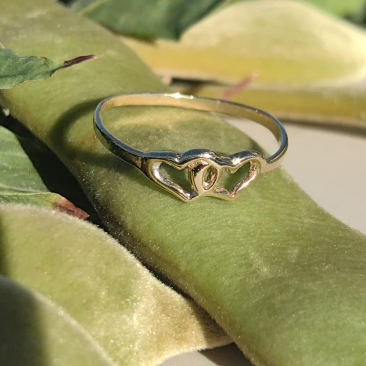 Vintage 14k Hallmarked Yellow Gold Heart Shaped Dainty Promise Ring Two Heart Engagement Wedding Ring Elegant Gift for Her