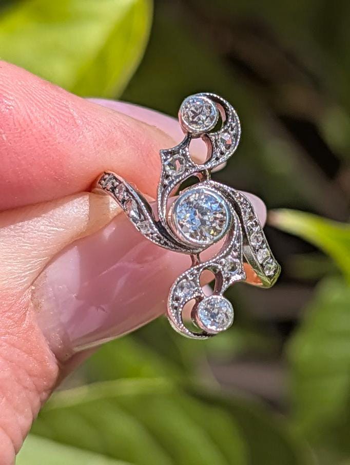 Antique 1900s Floral Diamond Engagement Ring, France, 18k Gold, Old  European Cut Flower Ring, Vintage Heirloom Proposal Ring US size 5