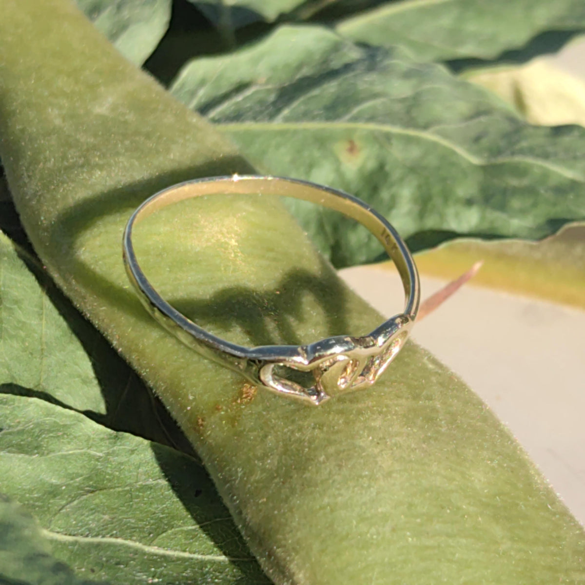 Vintage 14k Hallmarked Yellow Gold Heart Shaped Dainty Promise Ring Two Heart Engagement Wedding Ring Elegant Gift for Her