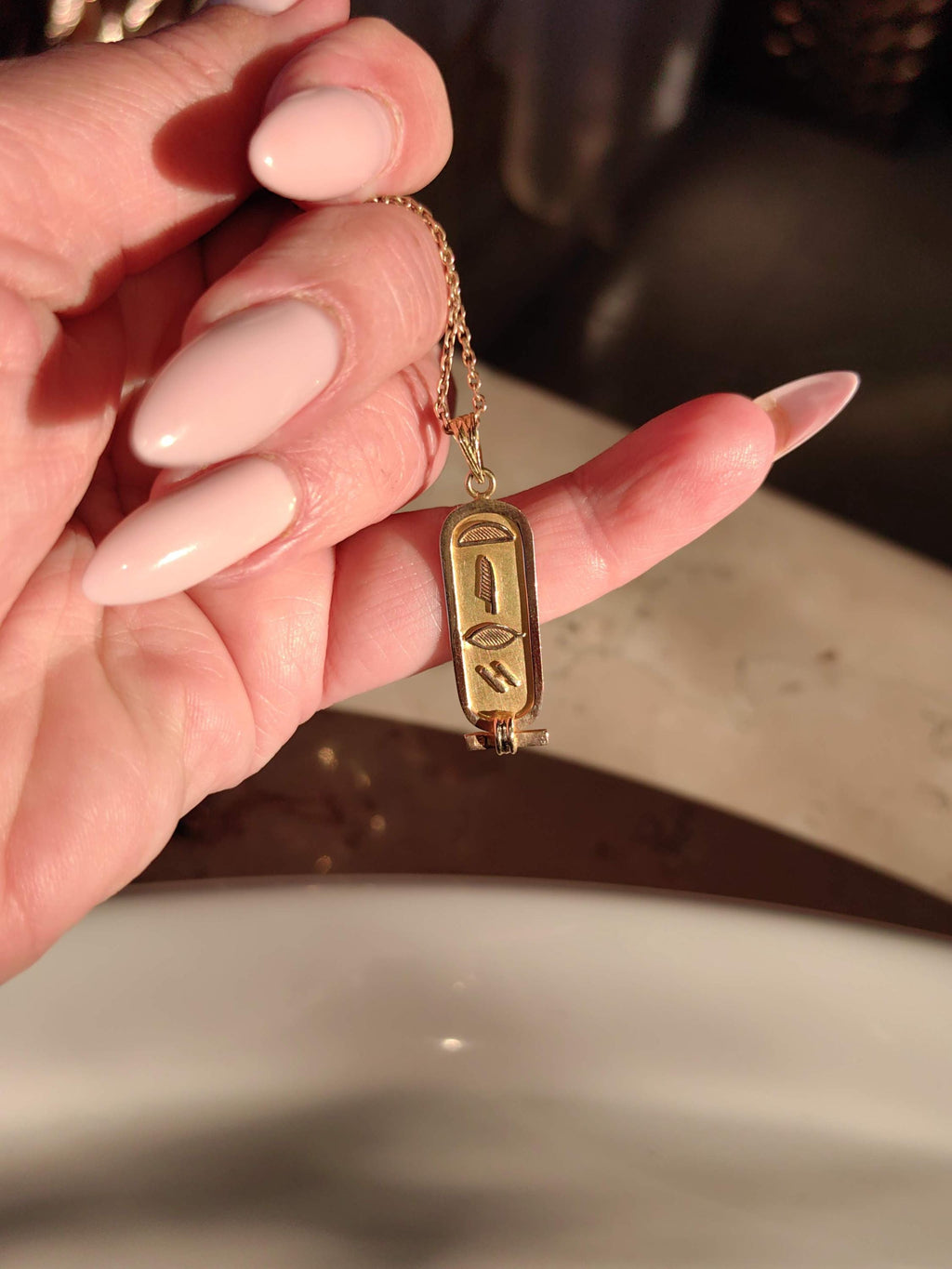 Vintage 18K Gold Egyptian Revival Hieroglyph Pendant Charm