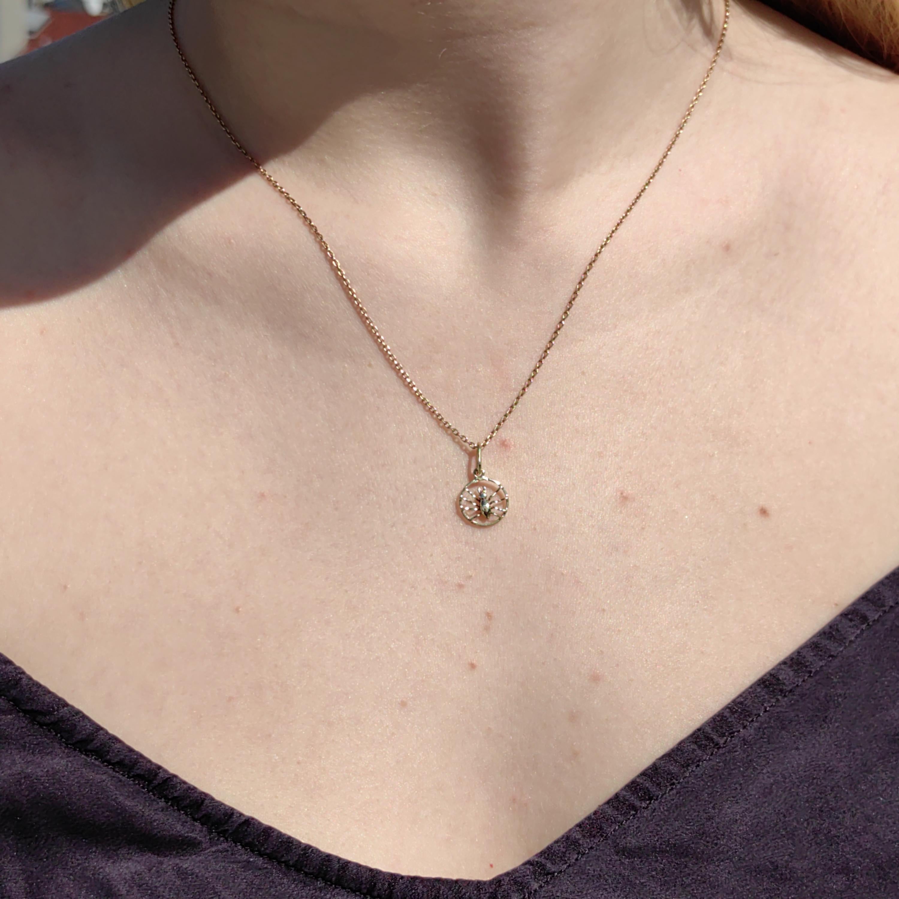14K Solid Yellow rose Champagne Gold Art Nouveau 1900s Spider Necklace Pendant Antique Vintage Insect Bracelet Charm Gift for Her