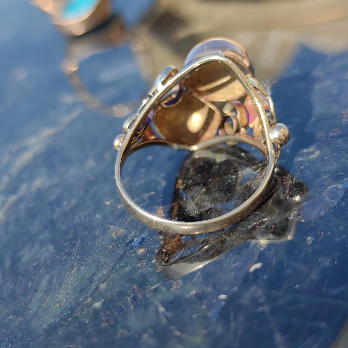 1930s Art Deco Floral Geometric Interesting Ring Handcrafted 14K Solid Yellow & Rose Gold Elegant Statement Ring