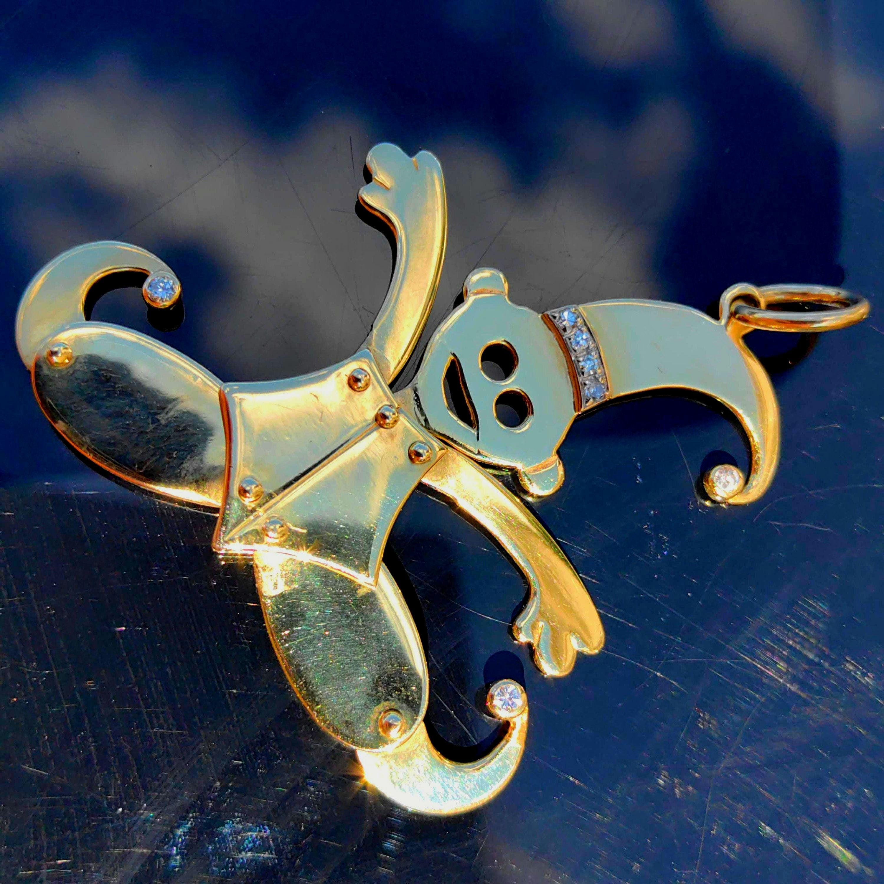 Vintage WEMPE 14K Solid Yellow Gold Jester Clown Pendant with Moving Dangle and Diamonds Large Medal Pendant Retro Fun Jewelry Gift