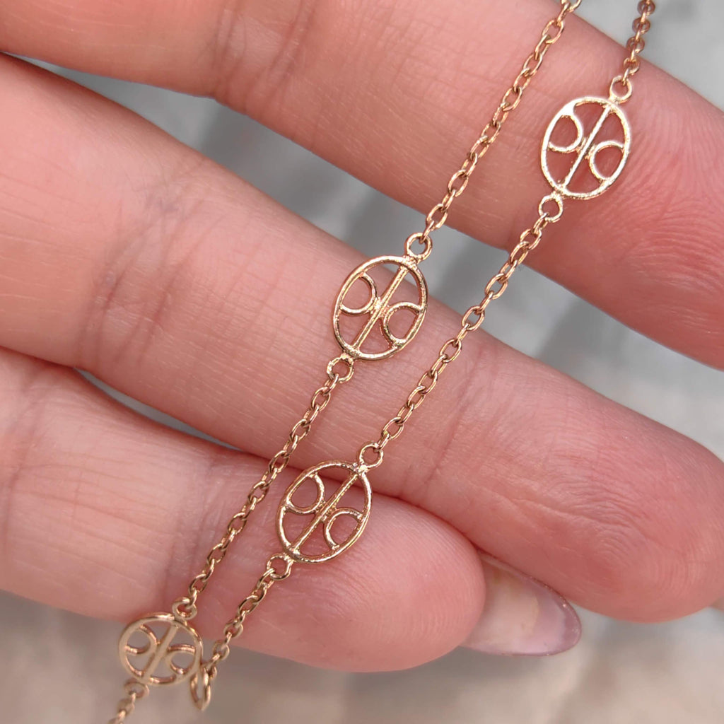 14k Yellow Gold Wheel Bracelet - Vintage Minimalist Chain