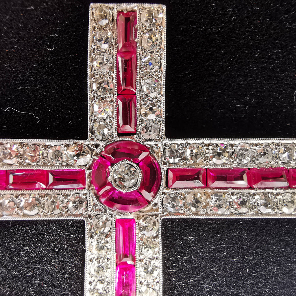 Huge Diamond and Ruby Platinum Vintage Edwardian Cross Pendant