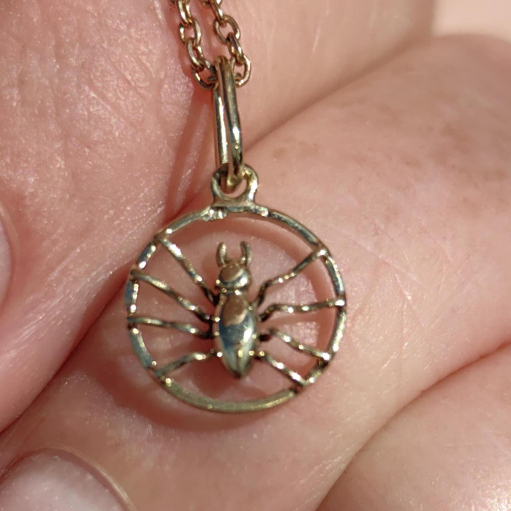 14K Solid Yellow rose Champagne Gold Art Nouveau 1900s Spider Necklace Pendant Antique Vintage Insect Bracelet Charm Gift for Her