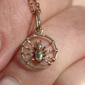 14K Solid Yellow rose Champagne Gold Art Nouveau 1900s Spider Necklace Pendant Antique Vintage Insect Bracelet Charm Gift for Her